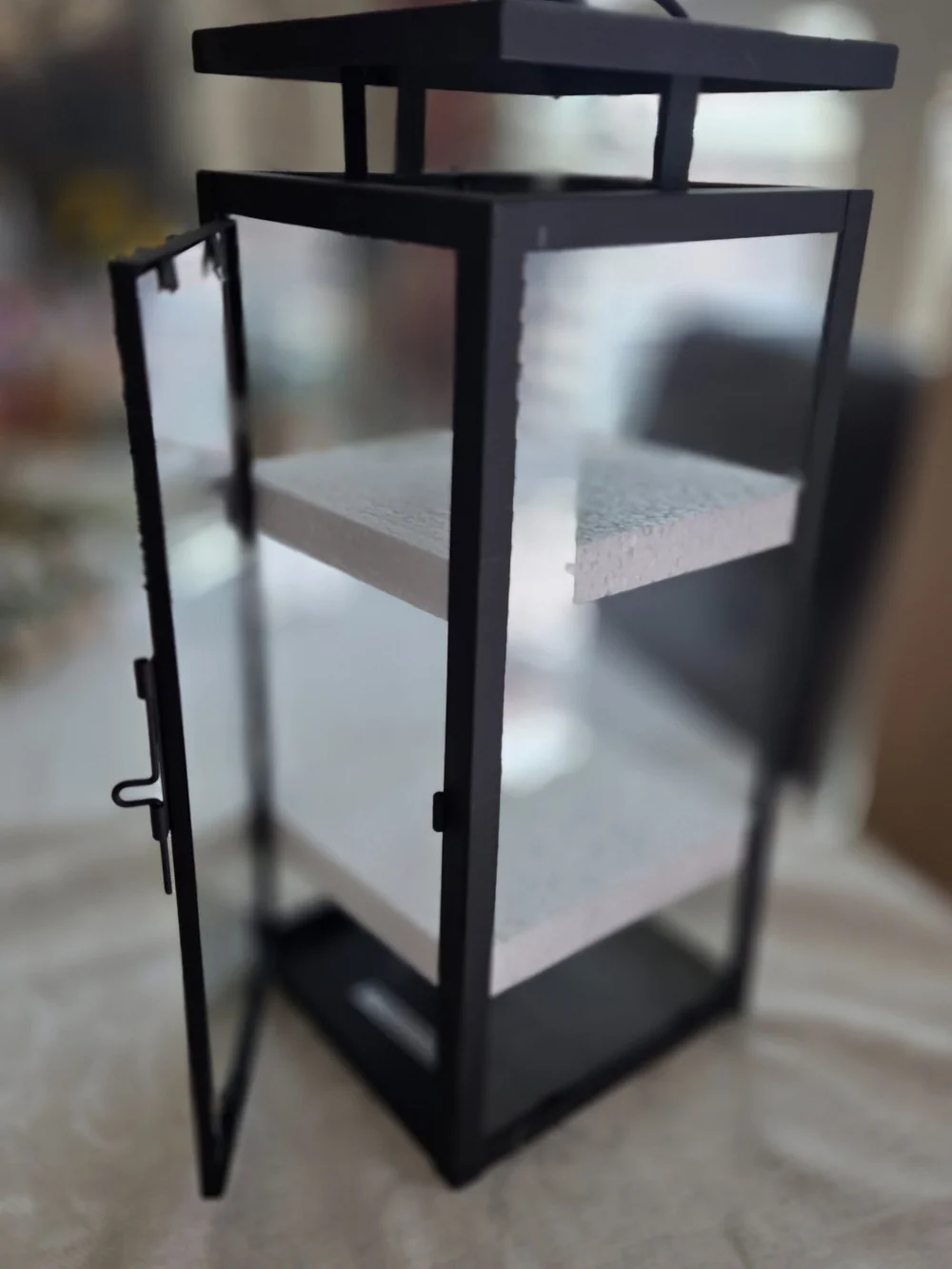 Black Metal Glass Lantern - Modern Decorative Candle Lantern